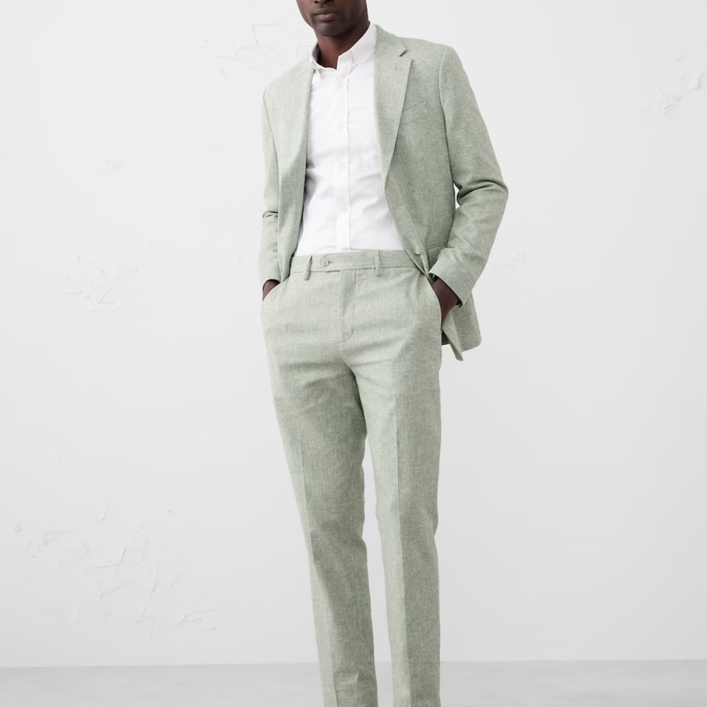 TAILORED-FIT LINEN-BLEND HERRINGBONE SUIT TROUSER